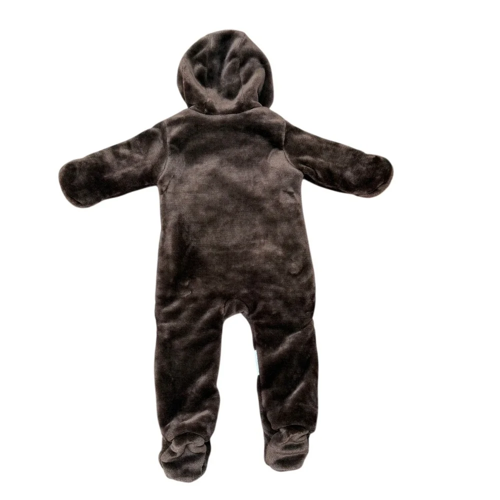 Baby‎ Football Fleece Hooded Bunting Snowsuit Brown Blue Cozy Plush 3-6 Months
